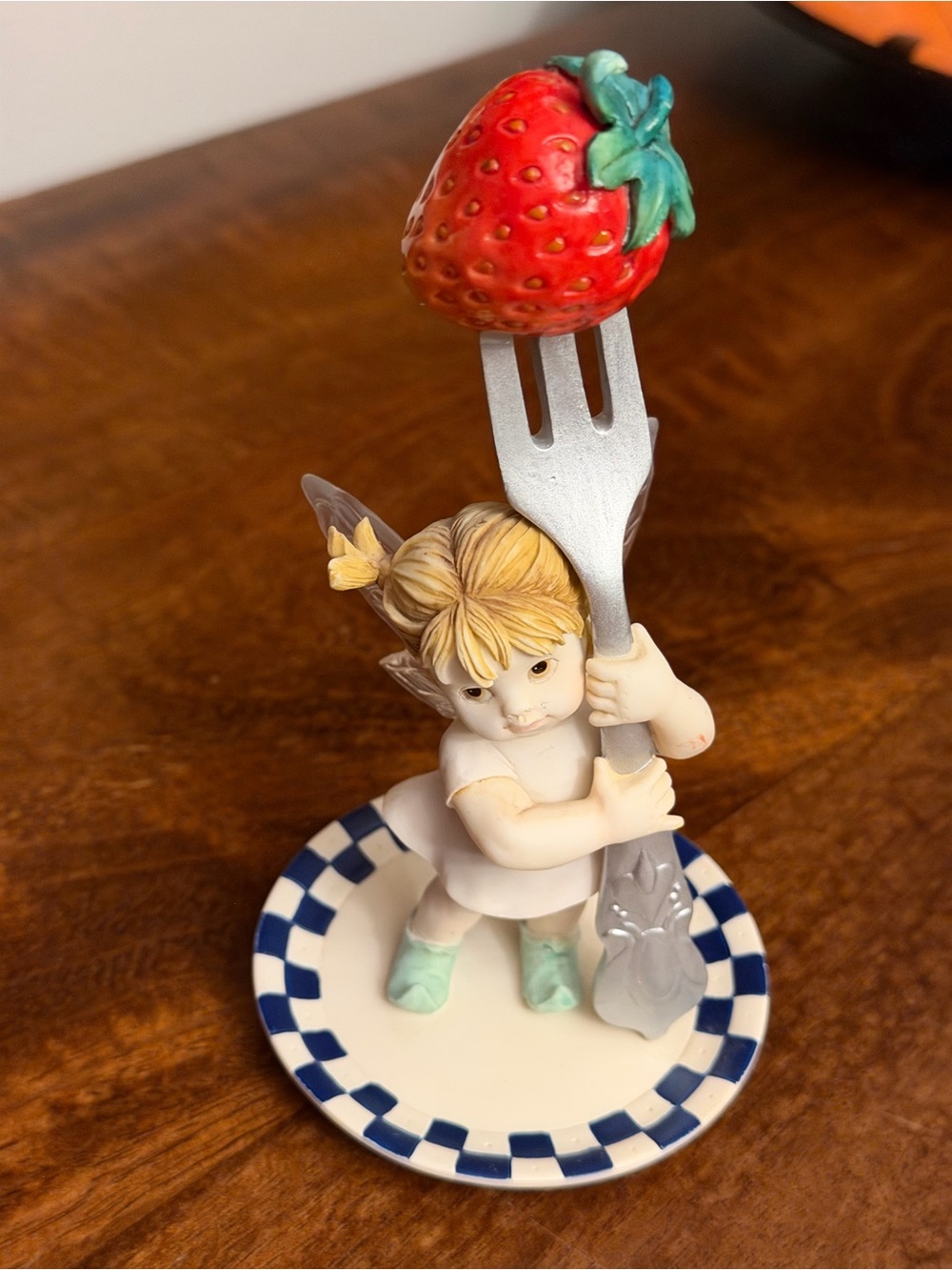 Kitchen Fairies Hand-Painted Fairy Fork Figurine with Red Strawberry -
